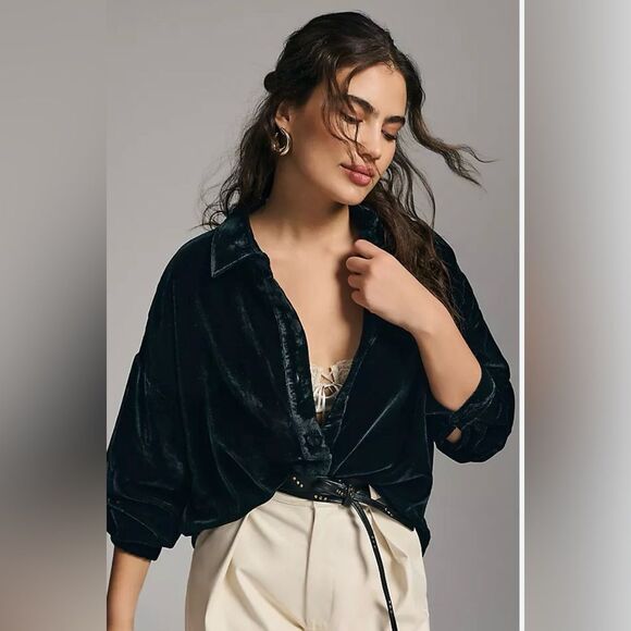 Anthropologie Tops - Favorite Daughter Anthropologie Black Velvet Ex-boyfriend button down shirt